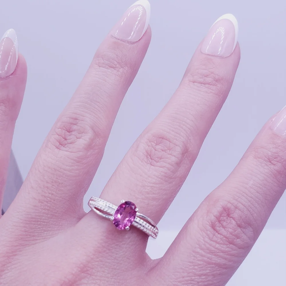Genuine Oval .75 Carat Pink Topaz 925 Sterling Silver Solitaire Ring